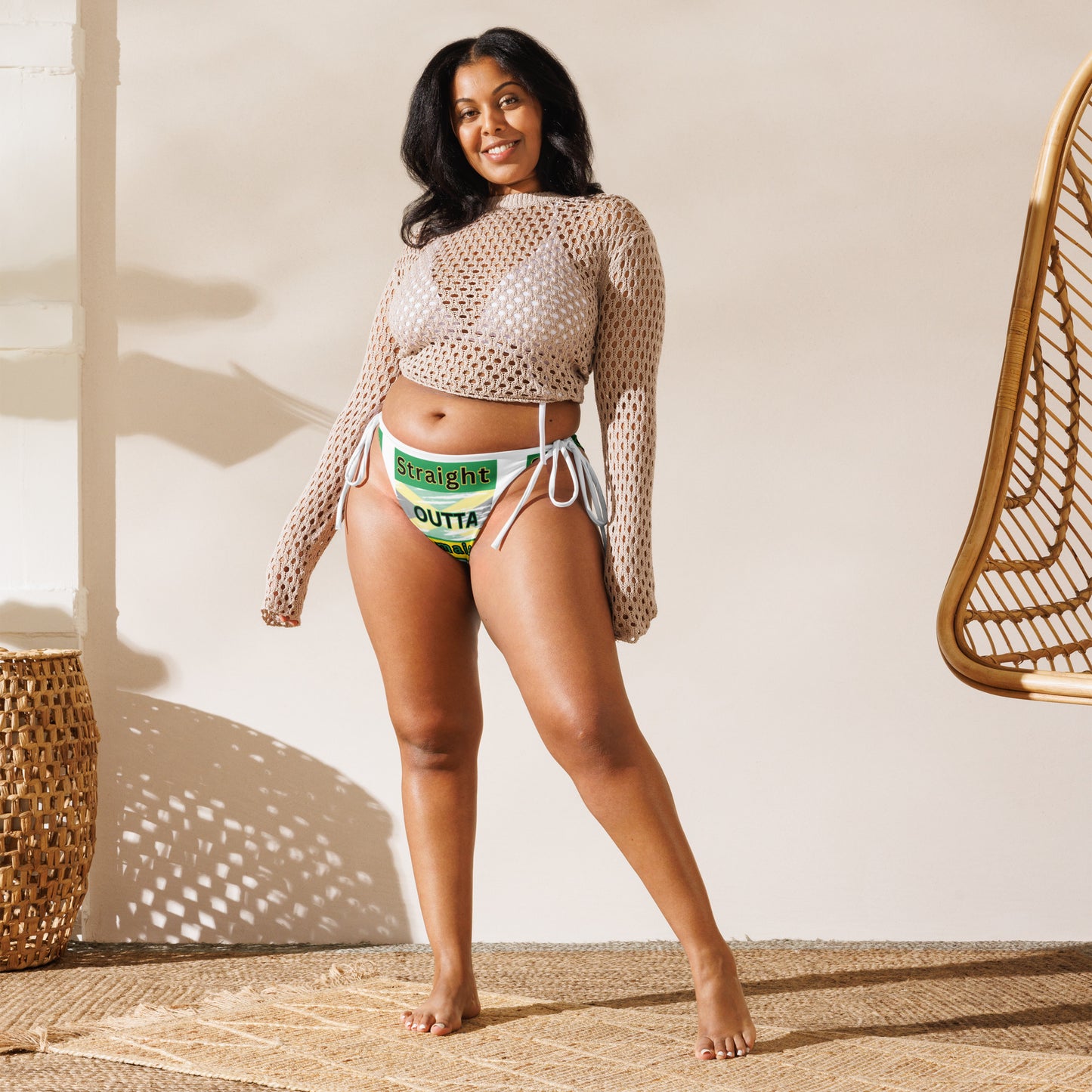 "Straight Outta Jamaica" All-over print recycled string bikini bottom