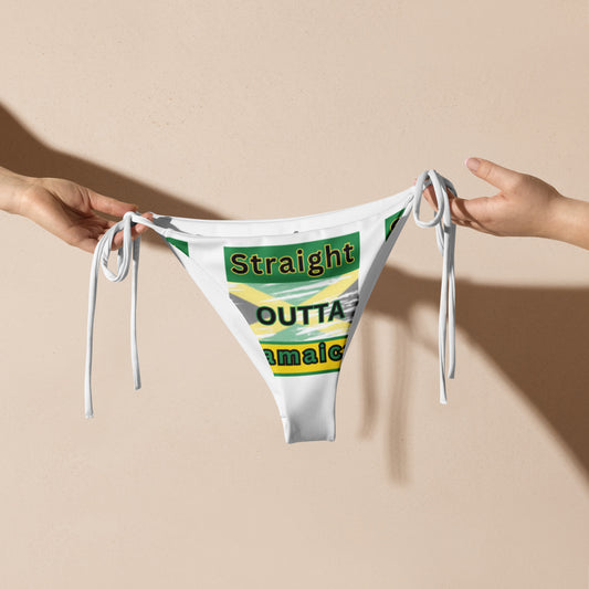 "Straight Outta Jamaica" All-over print recycled string bikini bottom