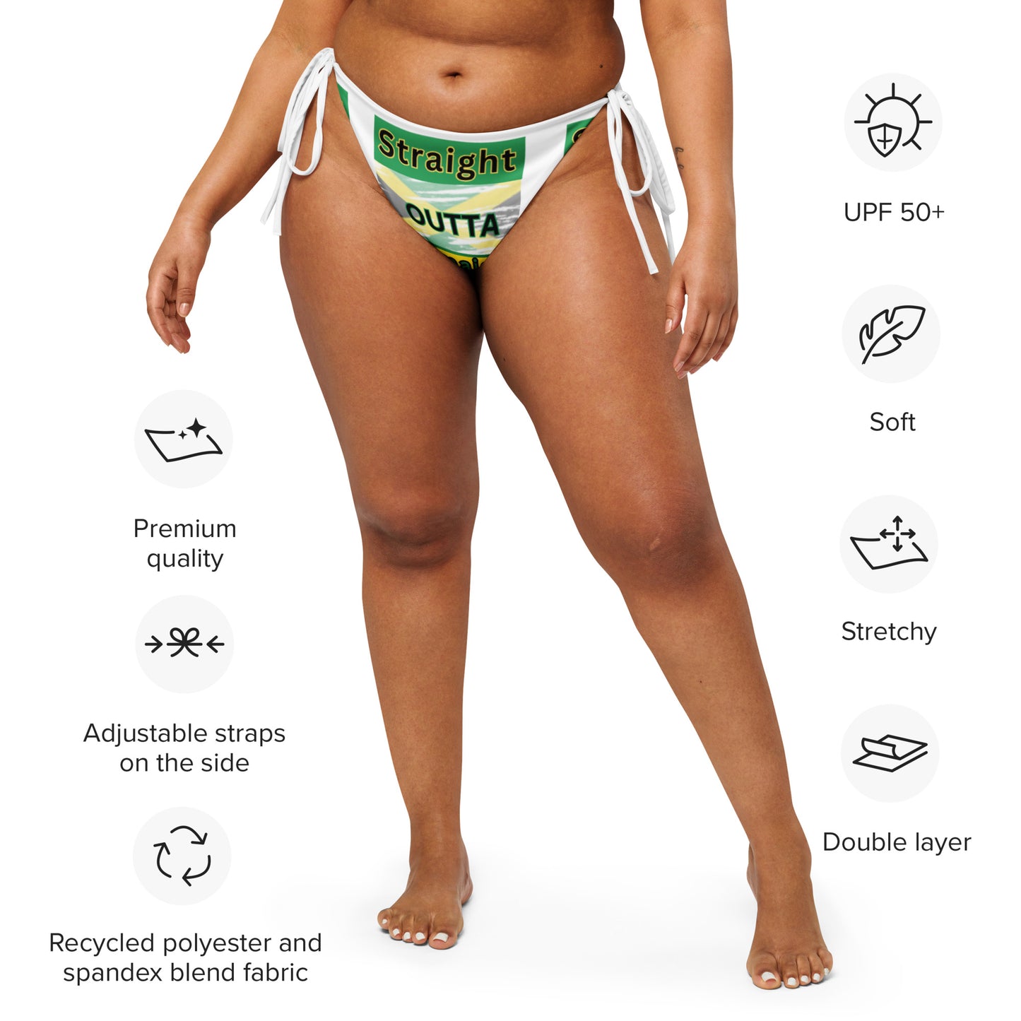 "Straight Outta Jamaica" All-over print recycled string bikini bottom