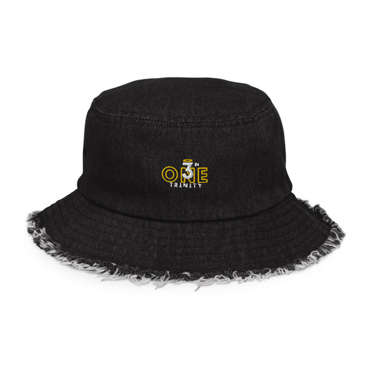 "3 IN ONE" Distressed denim bucket hat
