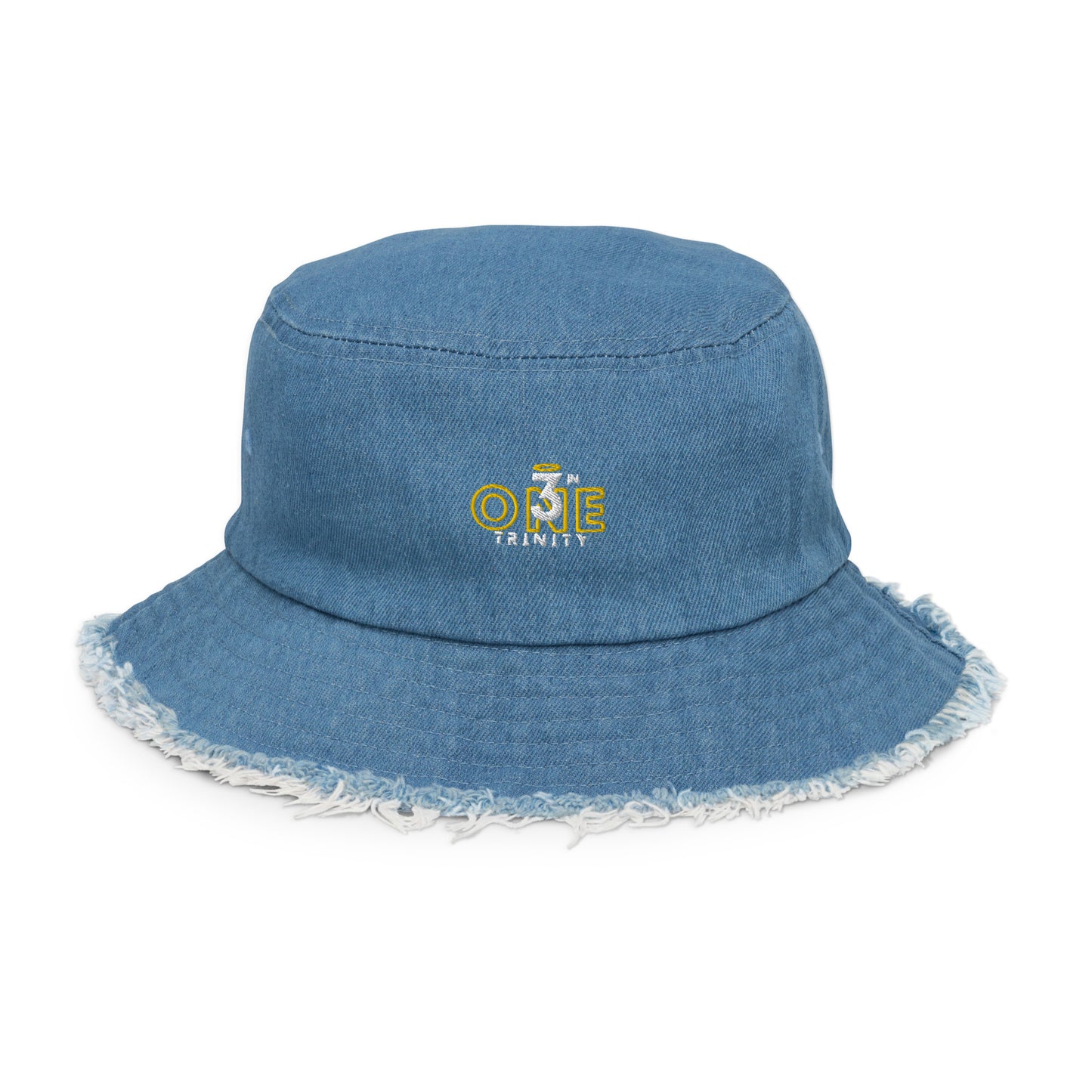 "3 IN ONE" Distressed denim bucket hat
