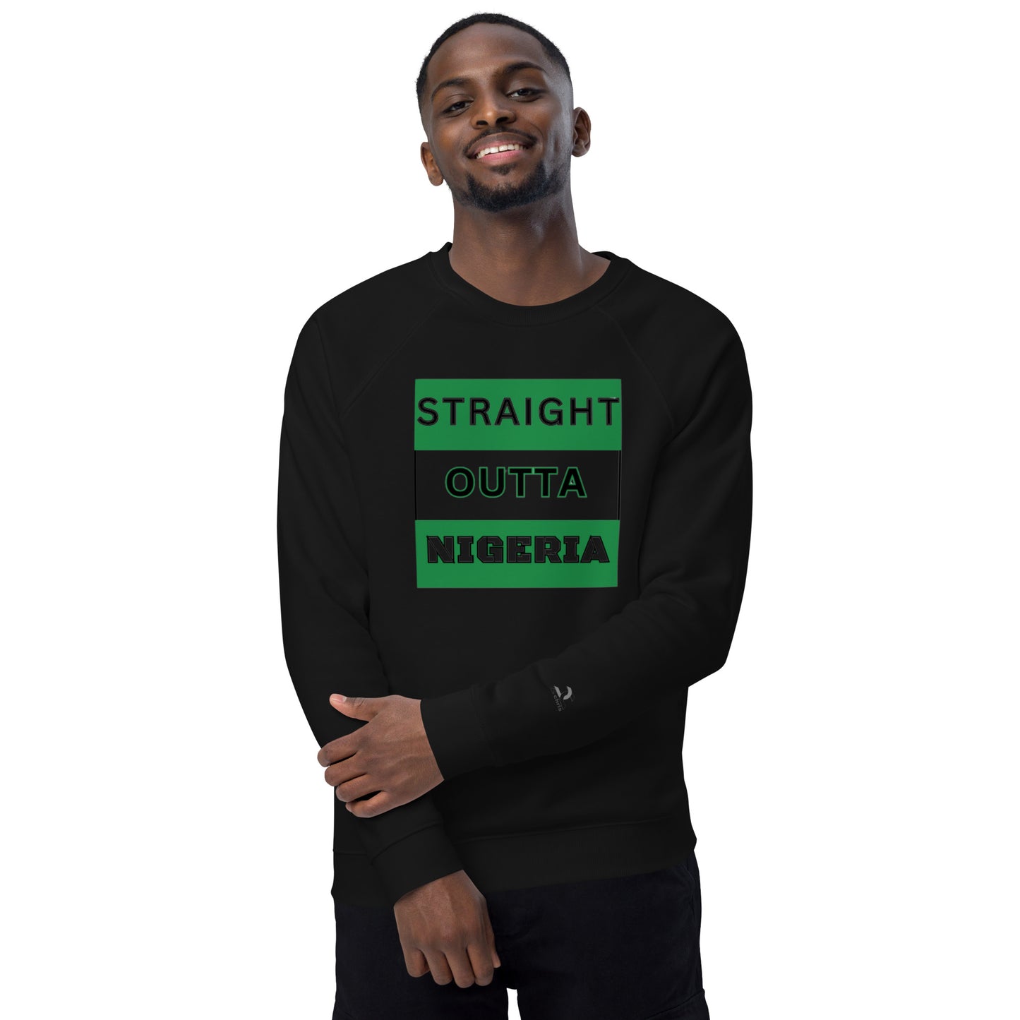 "STRAIGHT OUTTA NIGERIA" Unisex organic raglan sweatshirt