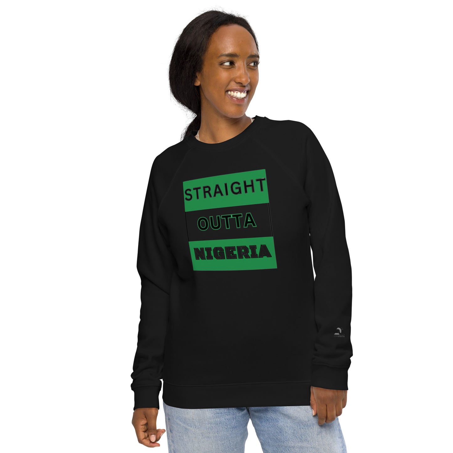 "STRAIGHT OUTTA NIGERIA" Unisex organic raglan sweatshirt