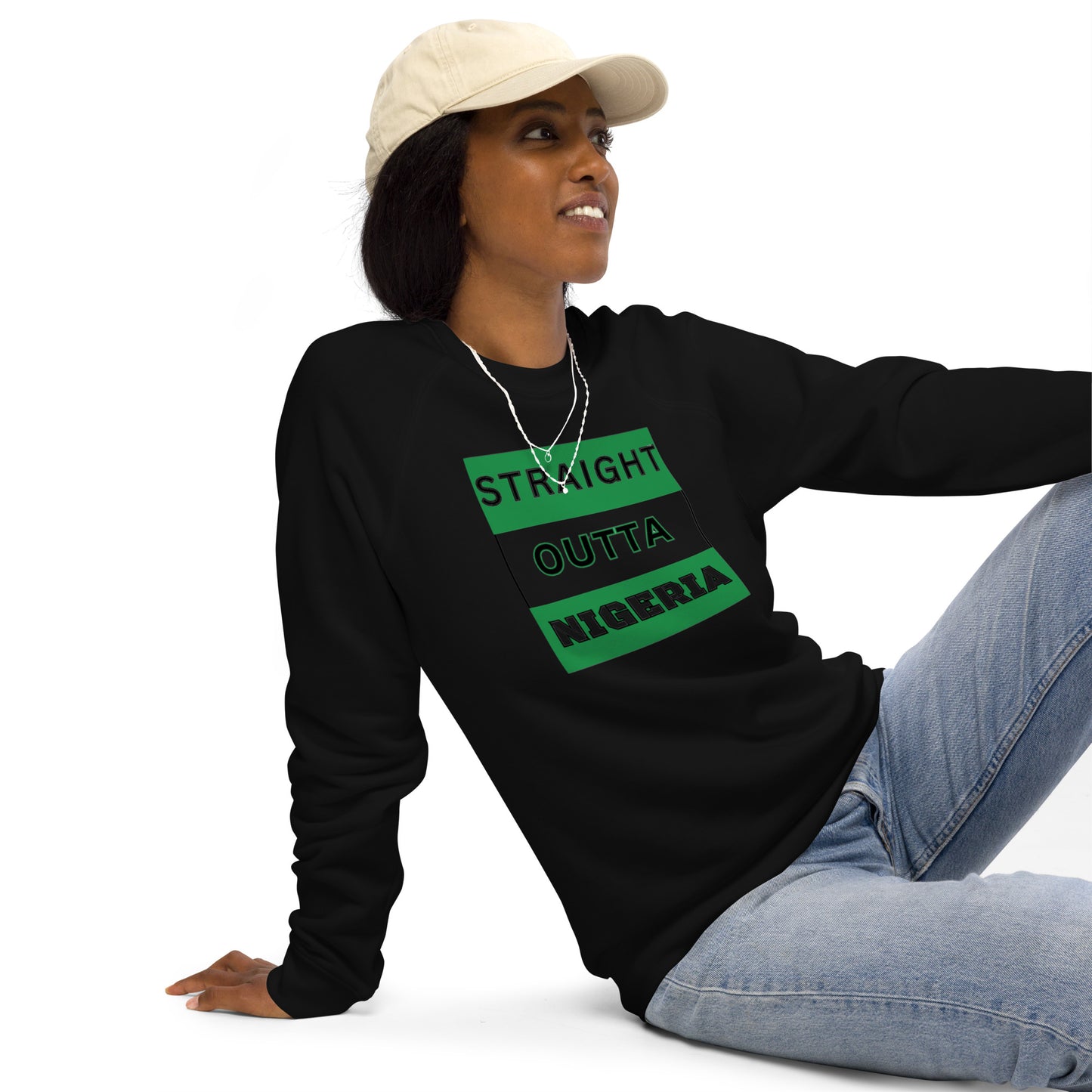 "STRAIGHT OUTTA NIGERIA" Unisex organic raglan sweatshirt