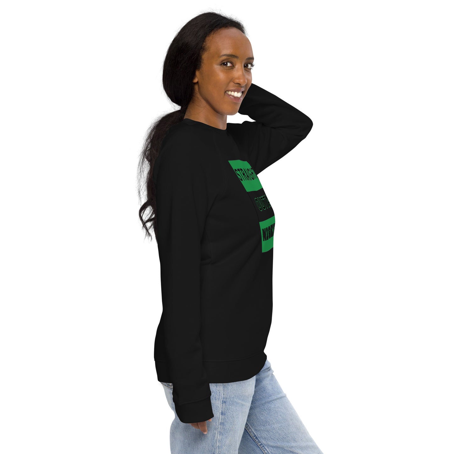 "STRAIGHT OUTTA NIGERIA" Unisex organic raglan sweatshirt