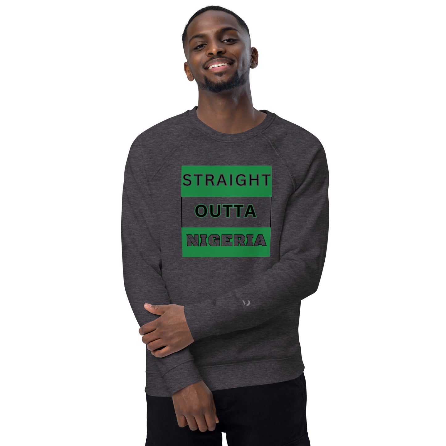 "STRAIGHT OUTTA NIGERIA" Unisex organic raglan sweatshirt