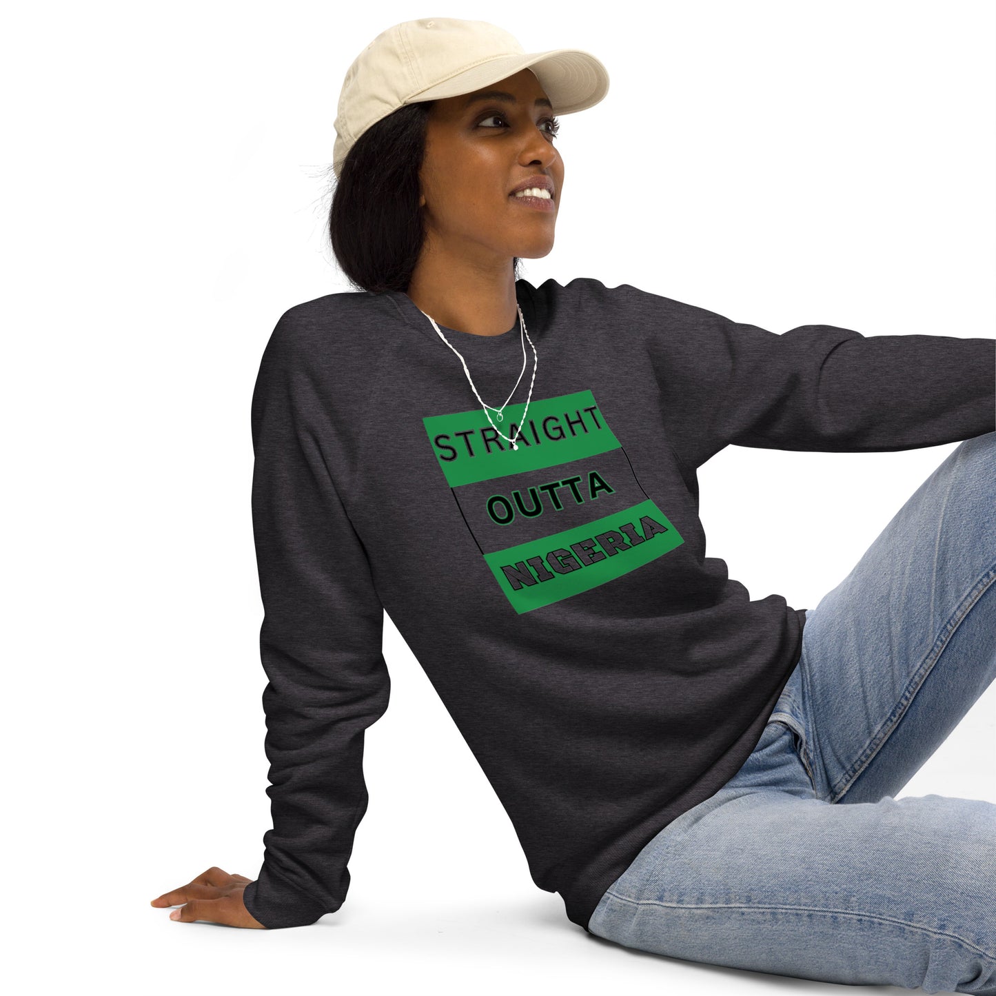 "STRAIGHT OUTTA NIGERIA" Unisex organic raglan sweatshirt