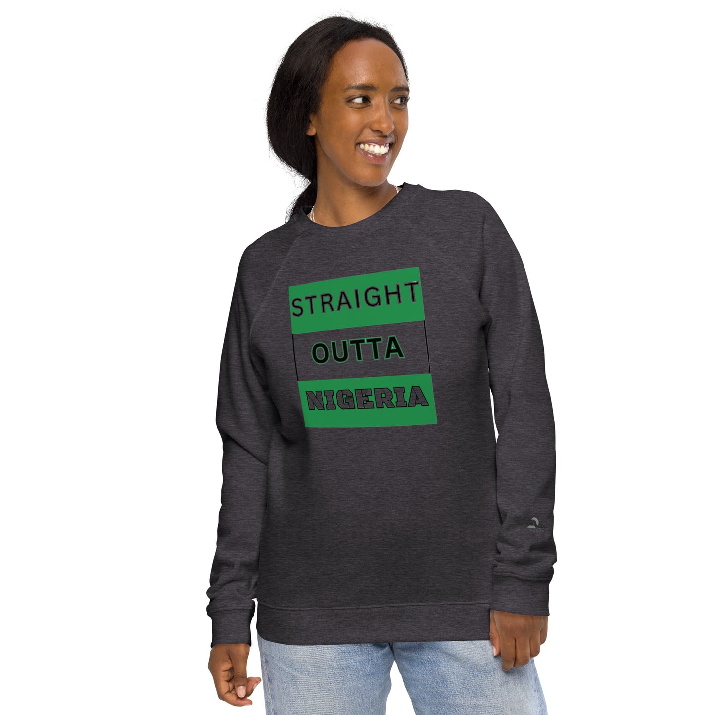 "STRAIGHT OUTTA NIGERIA" Unisex organic raglan sweatshirt