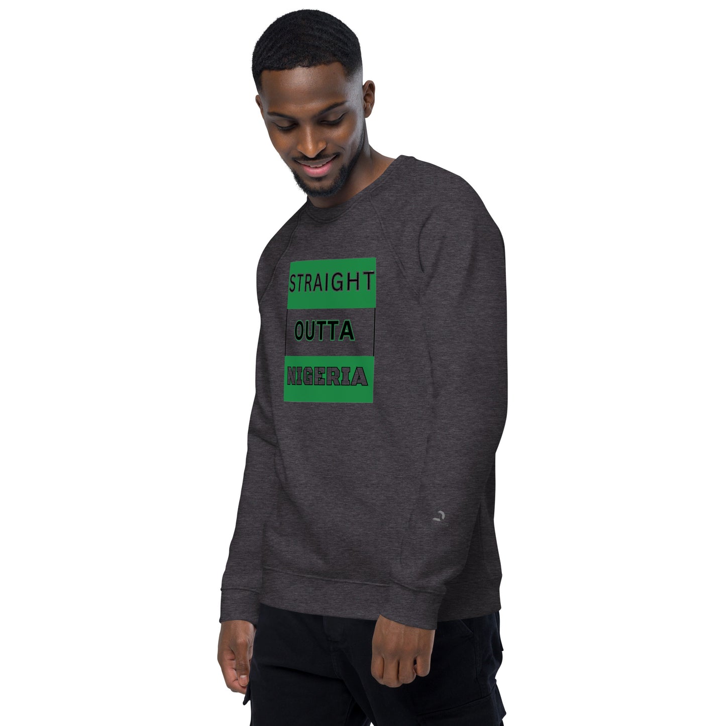 "STRAIGHT OUTTA NIGERIA" Unisex organic raglan sweatshirt