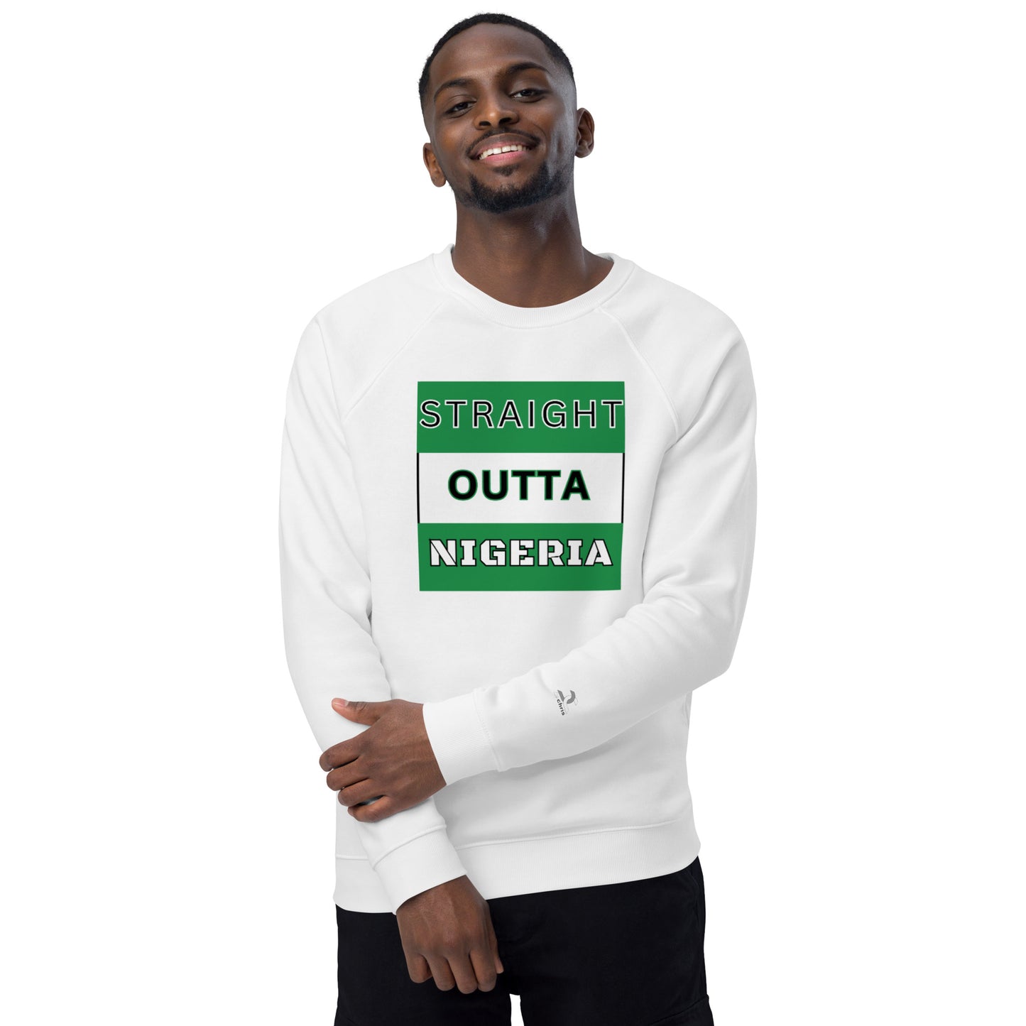 "STRAIGHT OUTTA NIGERIA" Unisex organic raglan sweatshirt