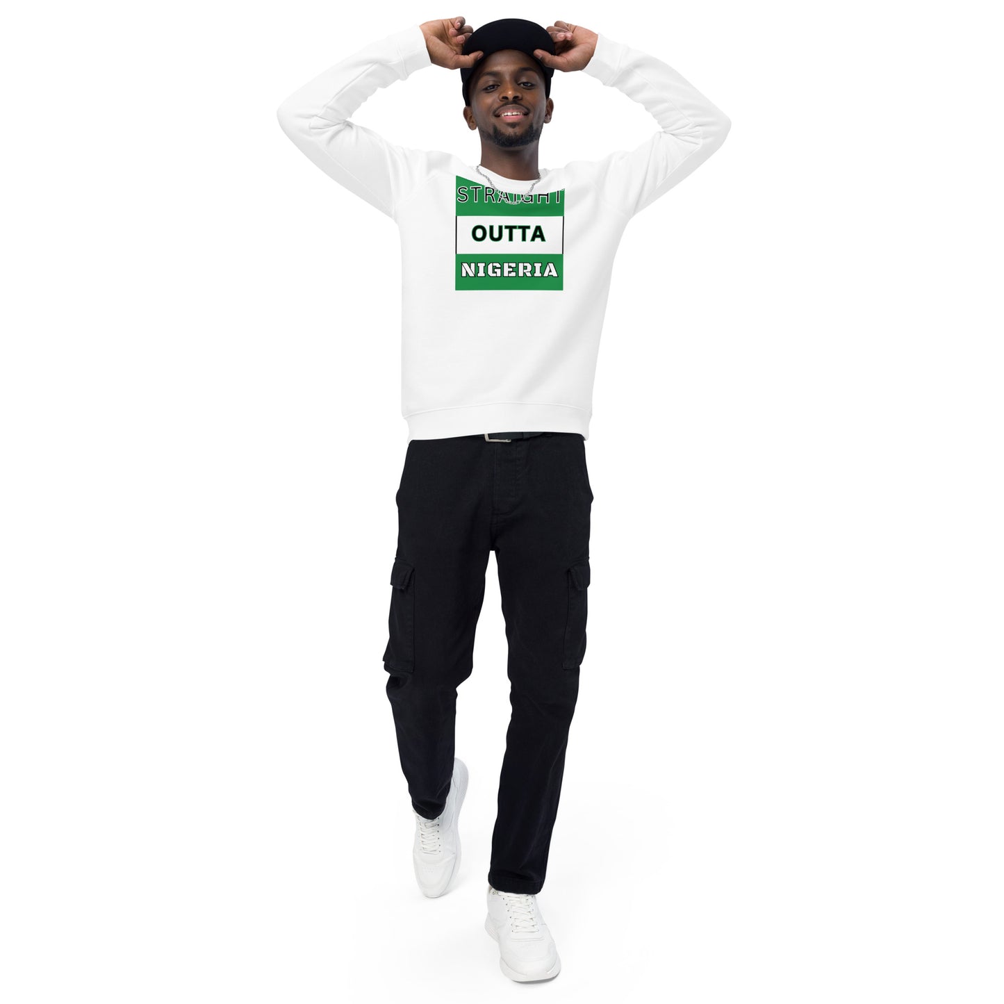 "STRAIGHT OUTTA NIGERIA" Unisex organic raglan sweatshirt