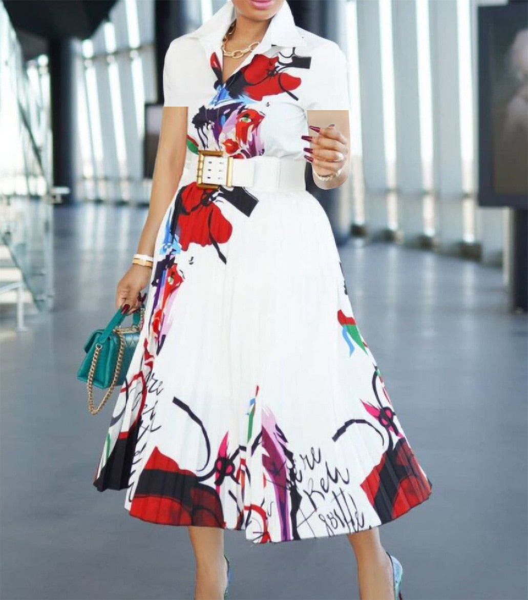 Aitebi-High Waisted Long Sleeve Pleated Dress